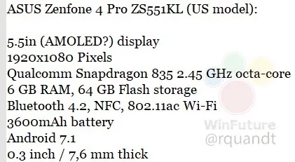 4170元！华硕ZenFone 4 Pro配置曝光：骁龙835+6G