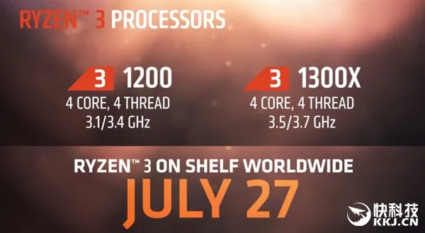 AMD Ryzen 3 1200/1300X价格曝光：性能平酷睿i5