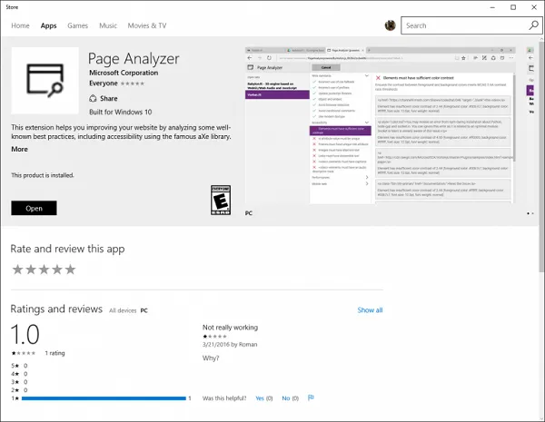 Windows 10 Edge新扩展Page Analyzer已登陆Windows Store