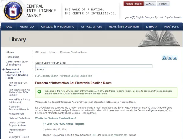 CIA首次在网上公开近1200万页解密文件