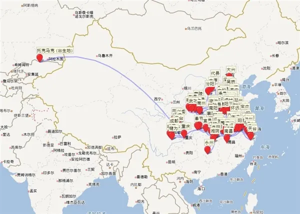 这个网站可以看到古代诗人轨迹地图 网友：李白这是在打野？