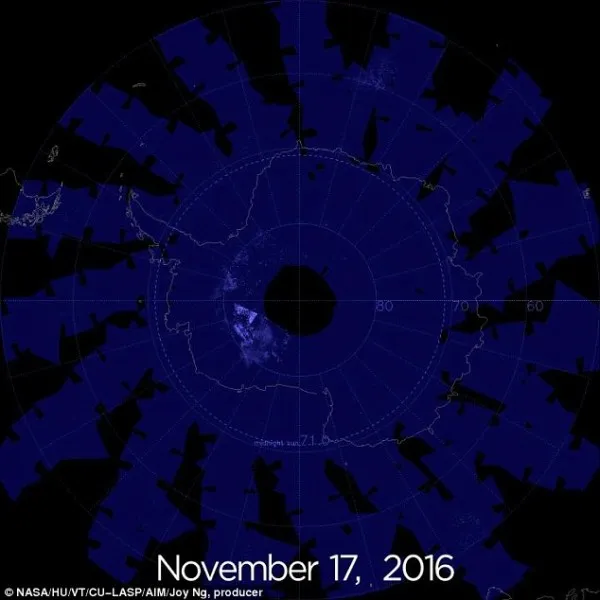 美宇航局在南极洲上空发现神秘发光云团