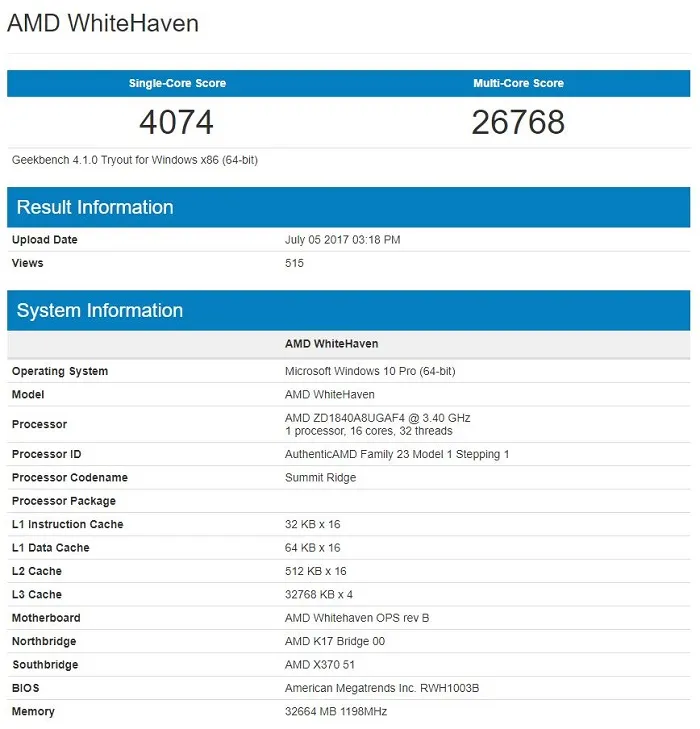 ​GeekBench再现Ryzen Threadripper成绩，多核略有上升