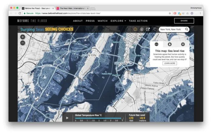 这个交互式地图显示全球变暖后海平面如何逐步上升