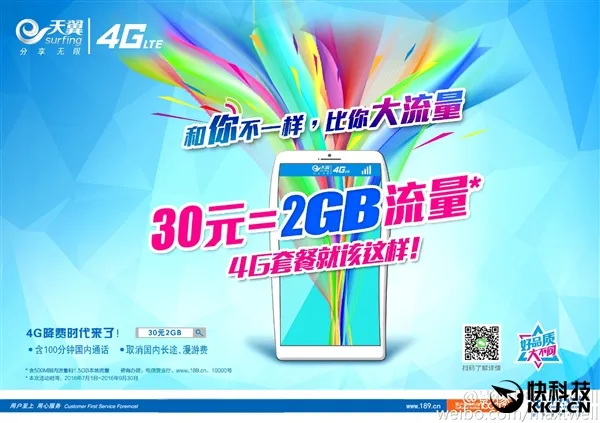 上海电信4G套餐半价：30元2GB流量/取消长途、漫游费