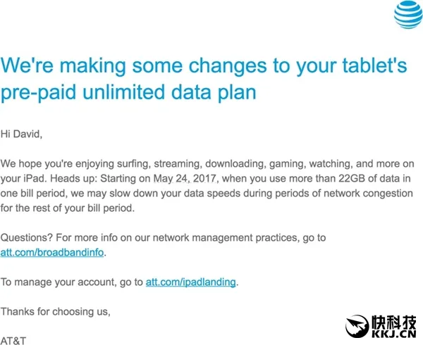 AT&T iPad无限流量套餐被卡死：超过22GB就限速