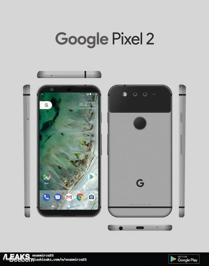 Google Pixel 2高清渲染图再曝光：屏占比大幅提升