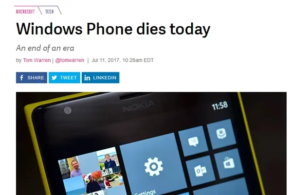 Windows Phone系统宣告死亡 数百万用户被抛弃