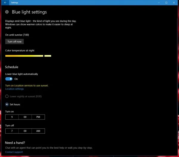 微软Windows 10内测版新增蓝光过滤器