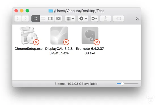 macOS 10.12.4或可以正确显示.exe可执行文件