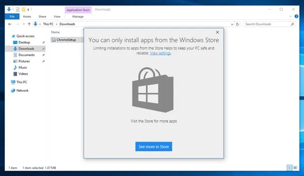 Windows 10新版阻绝本地exe安装：必须使用官方商店