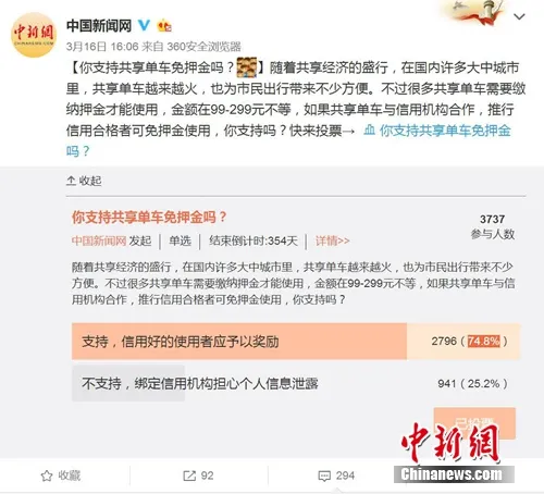 四问共享单车押金：该不该收？无条件免押金真的可行？