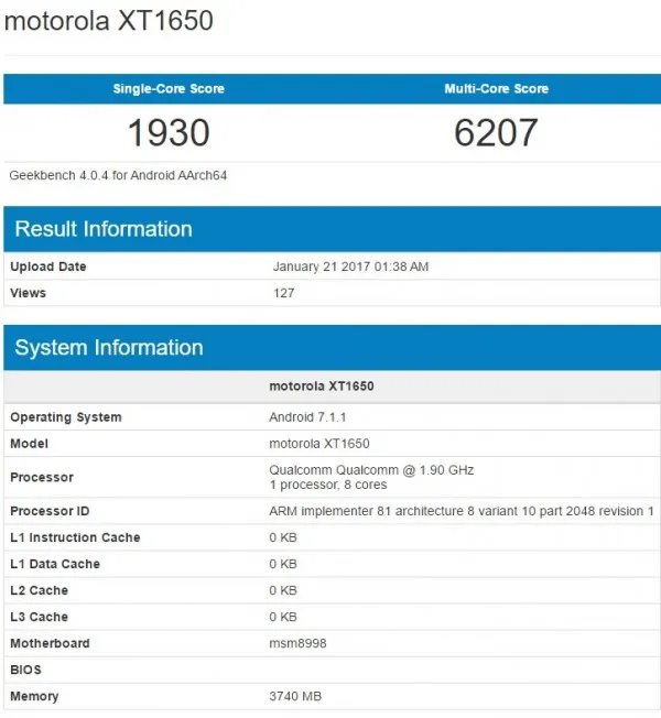 2017款Moto Z曝光：妥妥骁龙835处理器