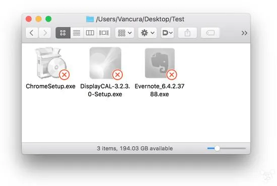 macOS 10.12.4可正确显示.exe可执行文件