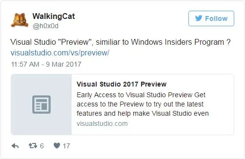 开发者Insider？微软悄然推出Visual Studio Preview项目