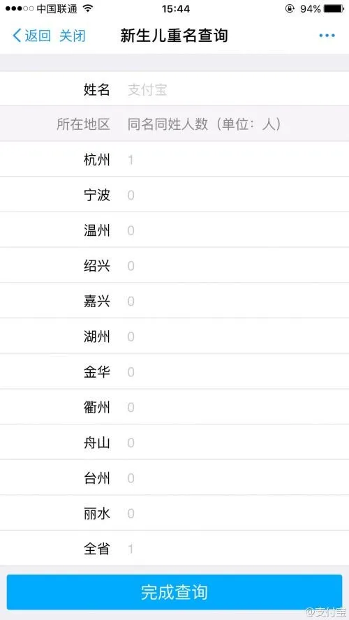 支付宝“不务正业”新功能：新生儿重名查询被玩坏