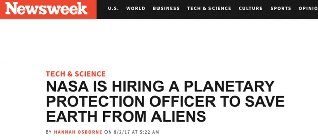 NASA在聘请专家抵抗外星人入侵？纯属谣传