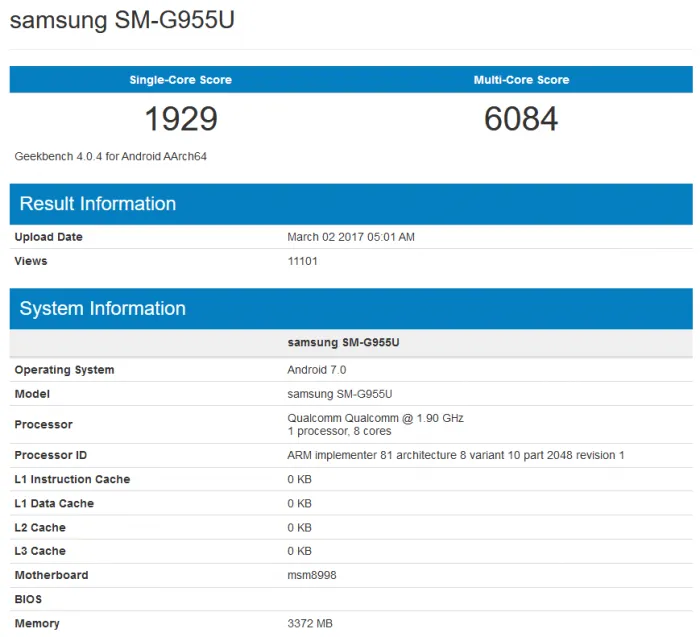 Galaxy S8+跑分出炉:Exynos 8895略优于骁龙835