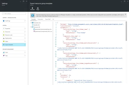 Azure Resource Manager内的范本汇出功能