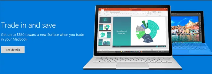 微软放大招：Macbook用户升级Surface可折抵650美元