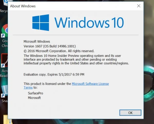 微软提供Windows 10 build 14986.1001给内测用户测试