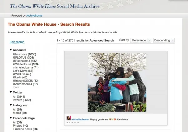 白宫为奥巴马在社交媒体上发布过的内容建立“网络档案馆”