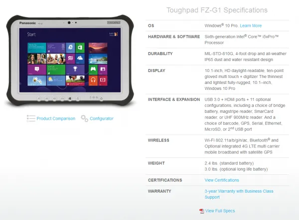 约合19603元：松下Toughpad FZ-G1坚固型平板发售