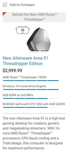 Alienware Area-51 Threadripper版上市，售价2999.99美元起