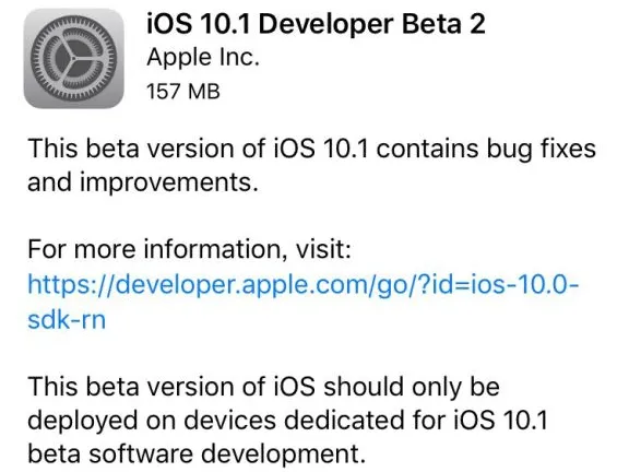 苹果iOS10.1 Beta2版更新 修复若干Bug