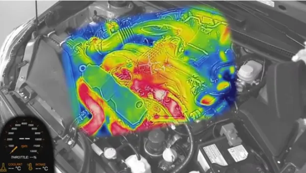 热成像视频演示冬天汽车引擎从静止到预热运转过程