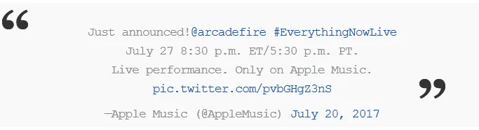 苹果宣布独家直播7月27日Arcade Fire乐队新专辑预热Live