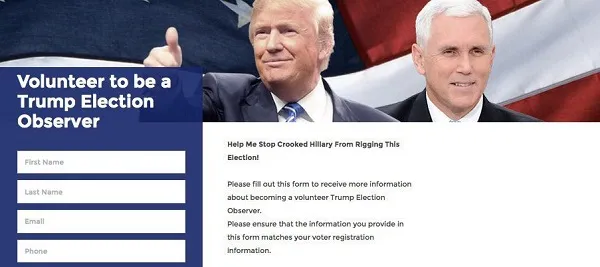 特朗普挂出招募“选举观察员”的网页