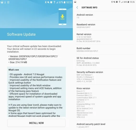 三星开始为Galaxy S7和S7 Edge推出Android 7.0牛轧糖更新