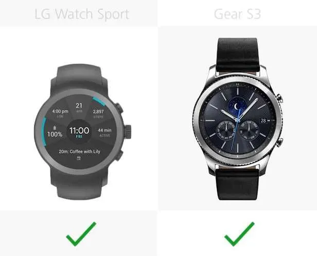 规格参数对比：LG Watch Sport VS 三星Gear S3