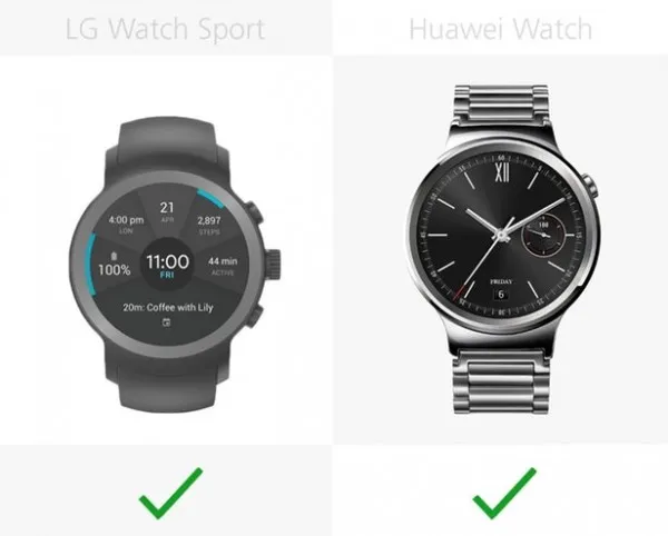 [图]LG Watch Sport和Huawei Watch规格参数对比