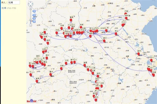 这个网站可以看到古代诗人轨迹地图 网友：李白这是在打野？