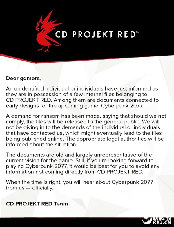 CD Projekt Red科幻大作被盗遭勒索：绝不妥协