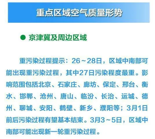 环保部：京津冀将迎新一轮空气污染 27日程度最重