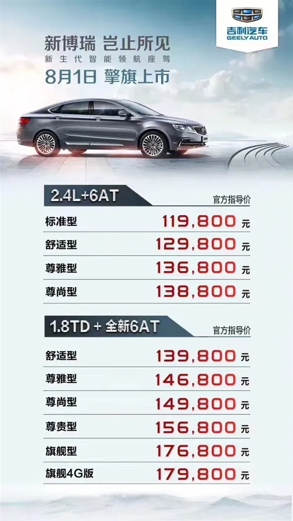国产最美轿车 吉利新博瑞上市 11.98万起