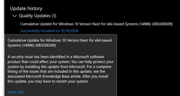 微软提供Windows 10 build 14986.1001给内测用户测试