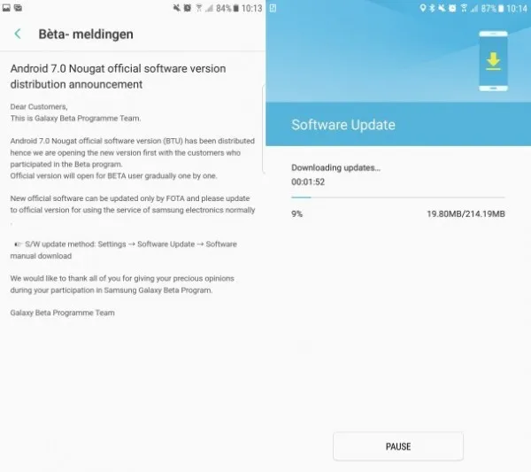 三星开始为Galaxy S7和S7 Edge推出Android 7.0牛轧糖更新