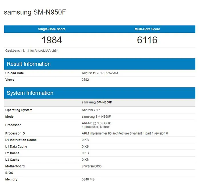 三星Galaxy Note8 Exynos版本跑分曝光：单核成绩有提升