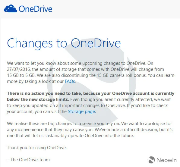 [图]OneDrive容量调整将于2016年7月27日开始实施