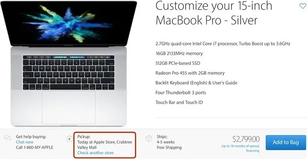 苹果在美开放新款MacBook Pro“到店自提”服务