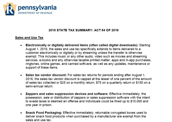 宾夕法尼亚州开始征收6%的数字下载